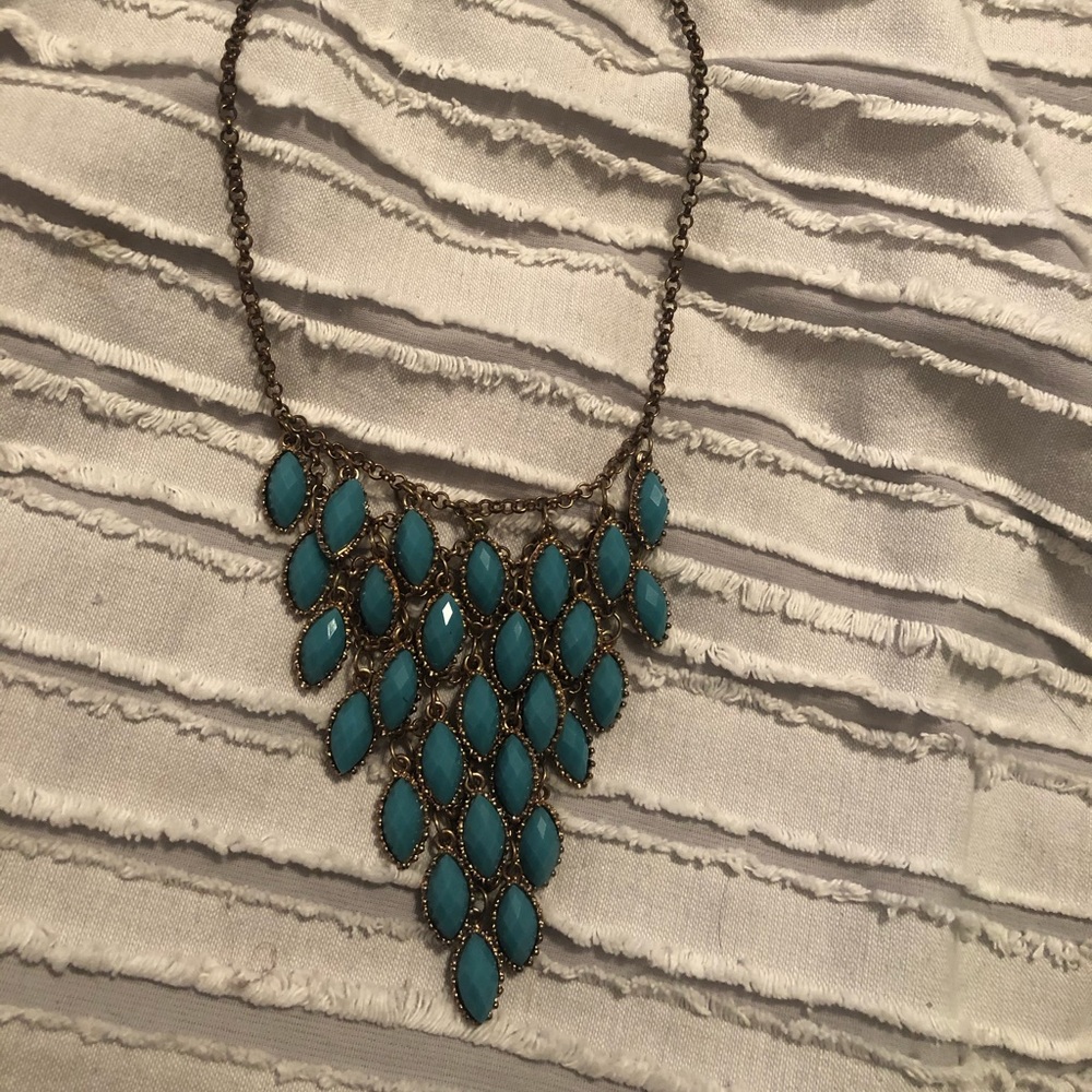 Teal peacock inspired necklace